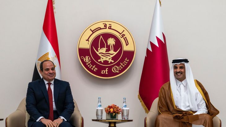 استقبال الشيخ تميم بن حمد آل ثاني أمير قطر للرئيس المصري (وكالة الأنباء القطرية)