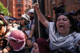مظاهرة داعمة لغزة في جامعة جورج واشنطن بالولايات المتحدة (رويترز)